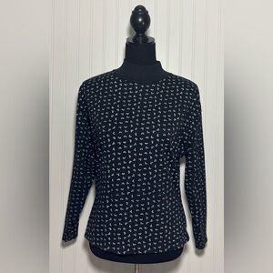 Eileen And Co Vintage Turtleneck Long Sleeve Bow Pattern Black White Size Medium